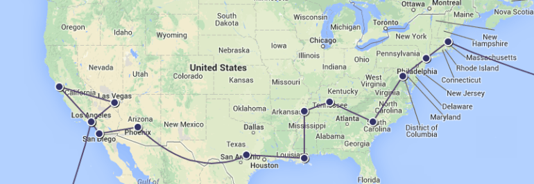 Preliminary itinerary for the US! Boston > New York > Washington DC > Columbia > Nashville > Memphis > New Orleans > Austin > Phoenix > San Diego > Los Angeles > San Francisco > Las Vegas