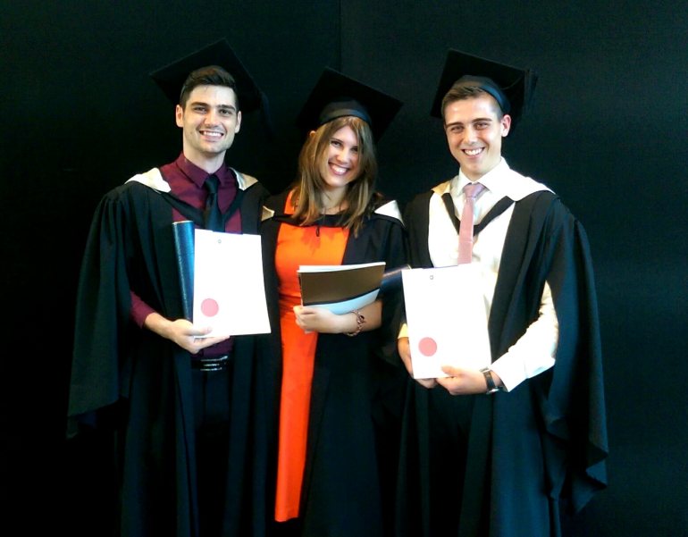 Jake with his friends Laura and Johann at their graduation